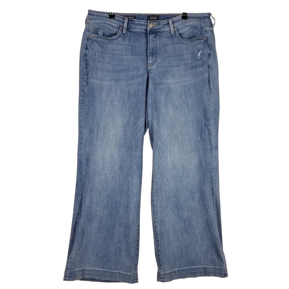 NYDJ Teresa Wide Leg Jeans Womens 16W Blue Distressed Lift Tuck Denim